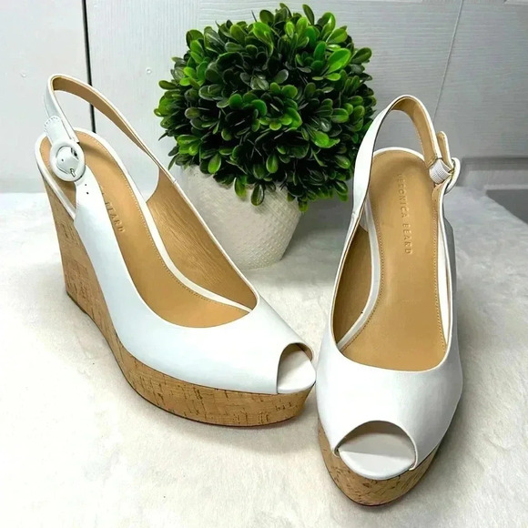 Veronica Beard SZ 11 White Dalí Peep toe Wedges Platform - Picture 2 of 10
